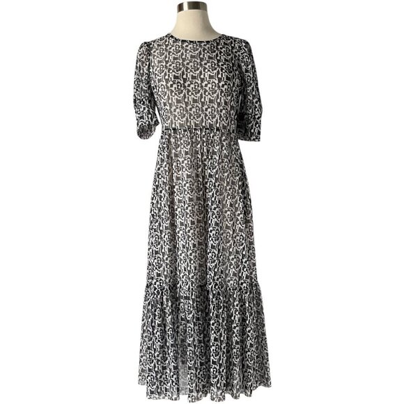 Baum Und Pferdgarten Jocelyn Black White Mesh Midi Dress Size S - Picture 9 of 9
